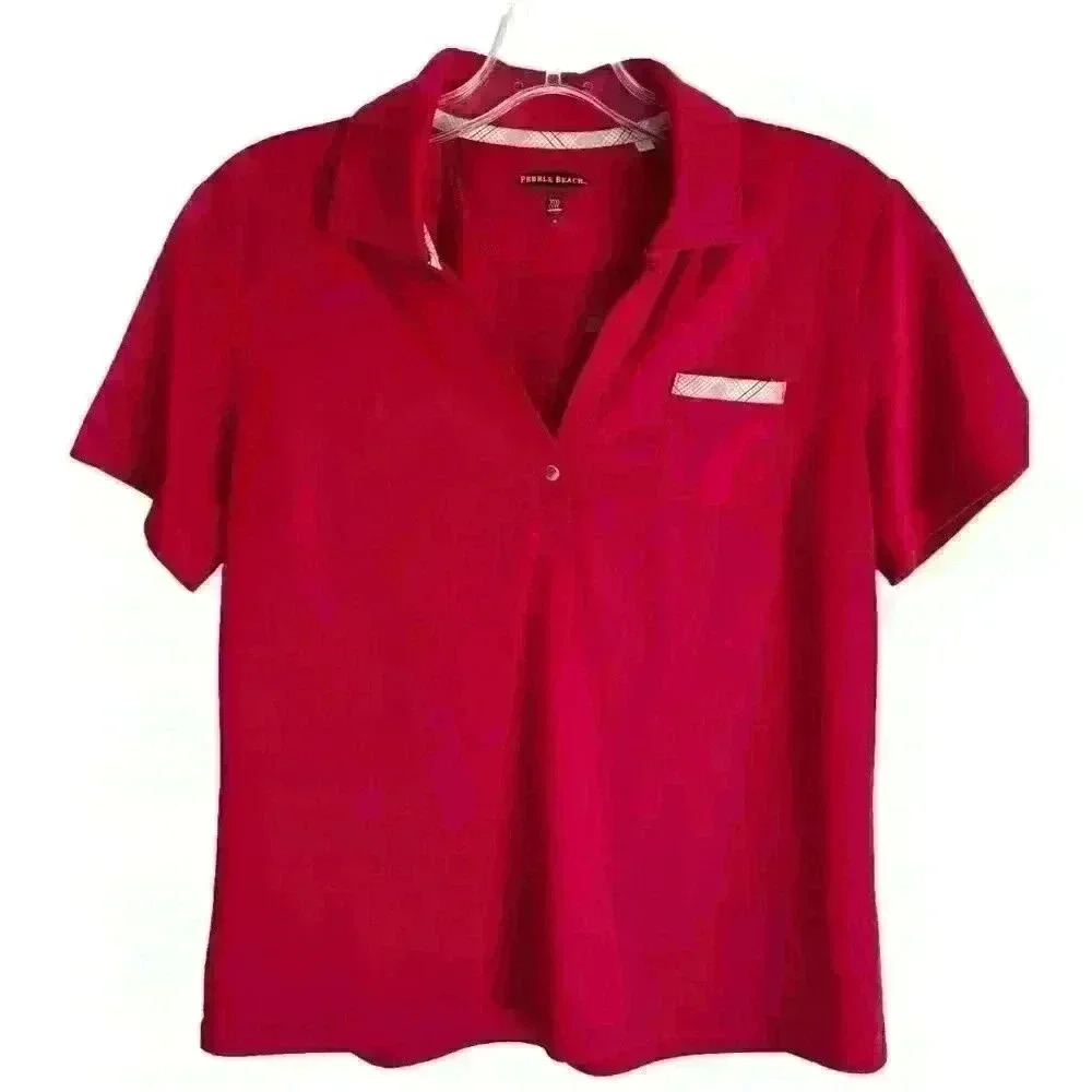 Pebble Beach Performance Women's Medium Collared Dark Pink Golf Shirt | Polo